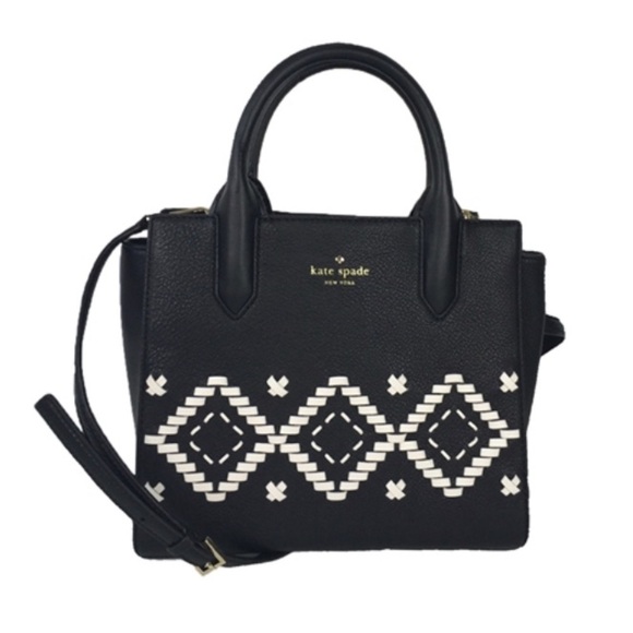 KATE SPADE— Flynn Street Small Meriwether Leather Satchel,  Black/White - Picture 1 of 7